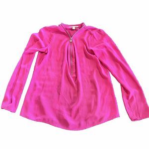Michael Kors Shirt Womens Small Pink V Neck Blouse Tab Sleeve Top Zipper